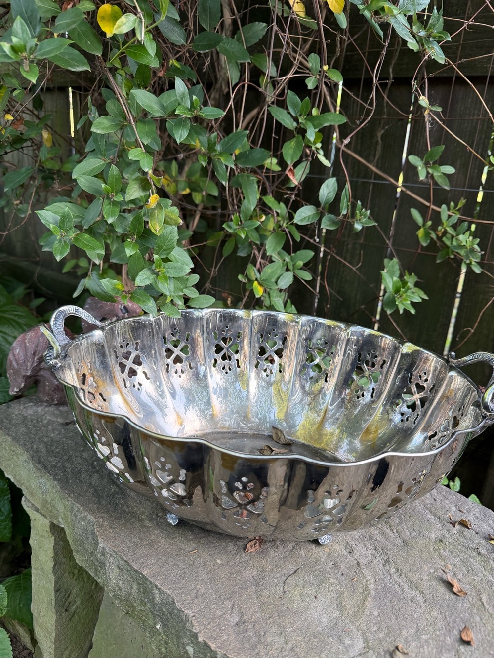 Vintage Silver pkate reticulated  Decorative Serving Bowl with ram handles